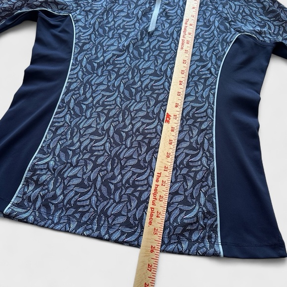 Peter Millar Womens Medium Navy White Leaf Pattern 1/4 Zip Pullover Top UPF 50+ - Picture 9 of 13